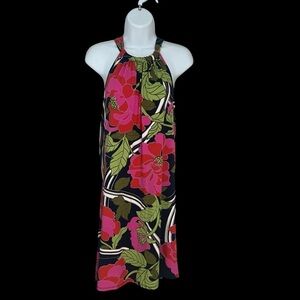 Trina Turk Juju Dress Floral Swirl Halter Mini Dress Stretchy Medium Maximalist